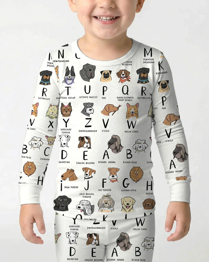 Funny Dogs Alphabet Bamboo Two Piece Long Sleeve Pajama Set