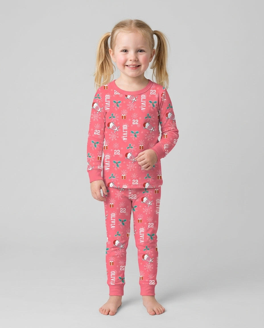 Custom Name Hockey Holiday Bamboo Two Piece Long Sleeve Pajama Set