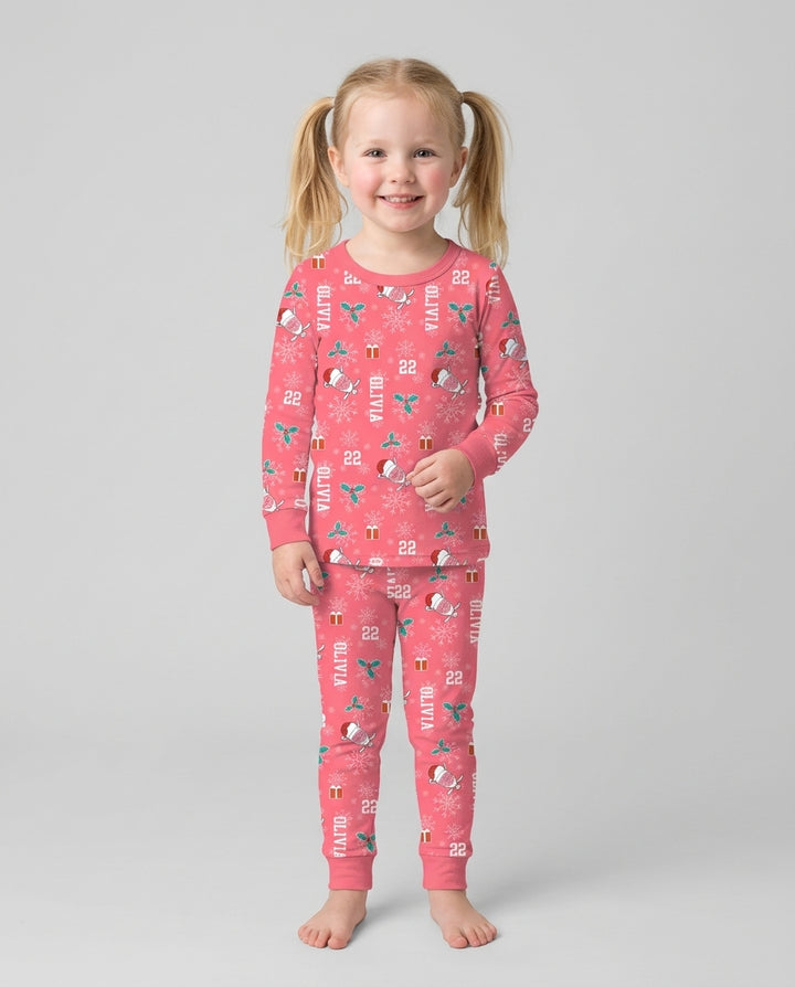 Custom Name Hockey Holiday Bamboo Two Piece Long Sleeve Pajama Set