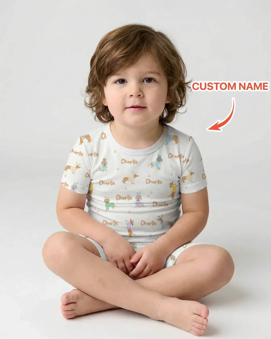 Custom Name Easter Dachshund Bamboo Two Piece Short Sleeve Shorts Pajama Set