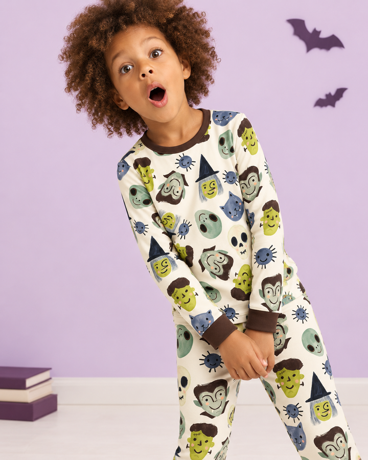 Halloween Face Bamboo Two Piece Long Sleeve Pyjamas Set