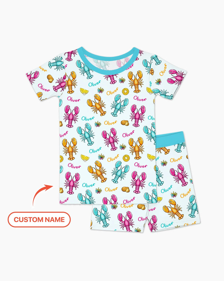 Custom Name Crawfish Crew Bamboo Two Piece Short Sleeve Shorts Pajama Set