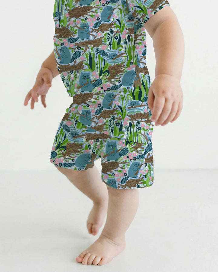 Little Dam Builders Bamboo Two Piece Short Sleeve Shorts Pajama Set