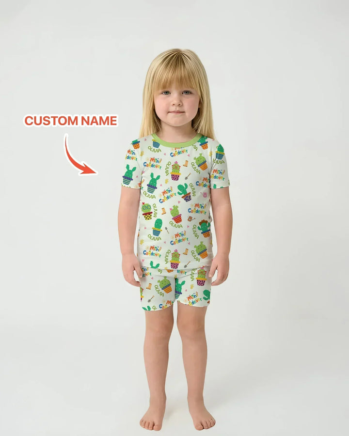 Custom Name Mini Gardener Bamboo Two Piece Short Sleeve Shorts Pajama Set