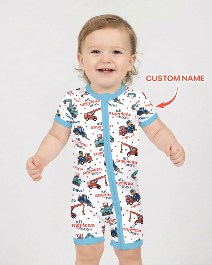 Custom Name All-American Boy Bamboo Shorty Zippy