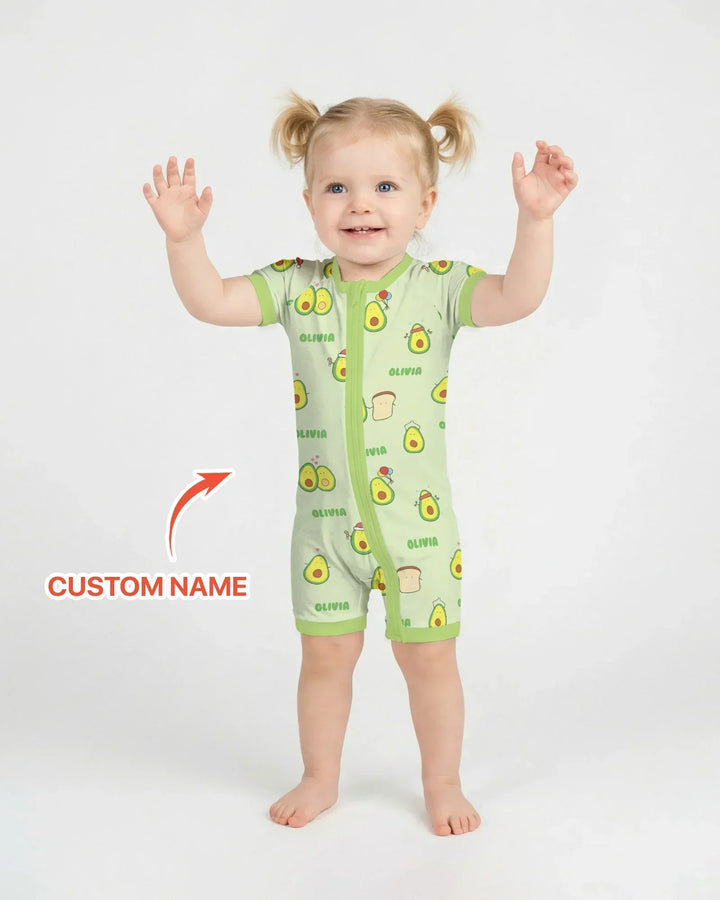 Custom Name Cute Avocado Bamboo Shorty Zippy