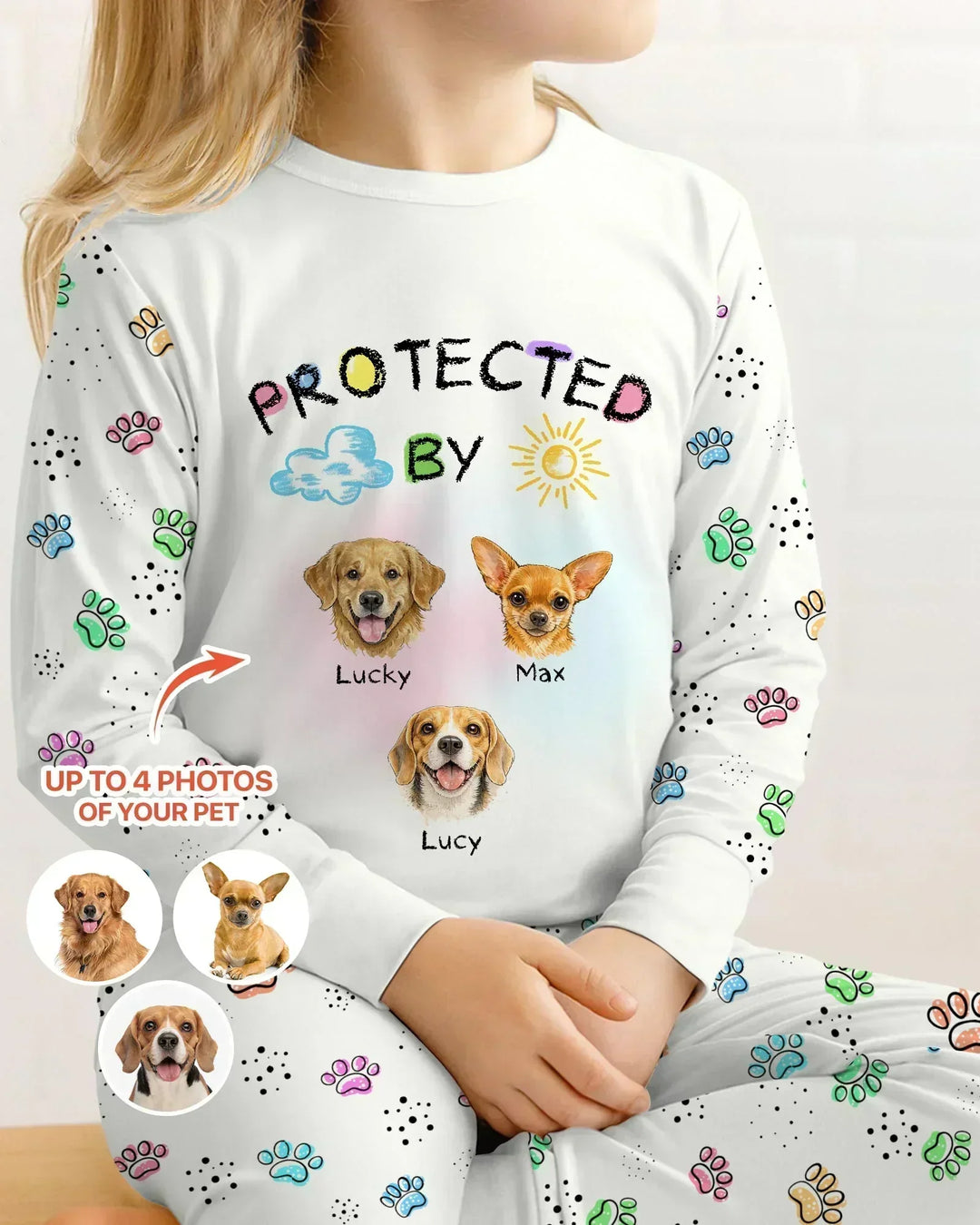 Custom Photo Crayon "Protected By" Bamboo Two Piece Long Sleeve Pajama Set