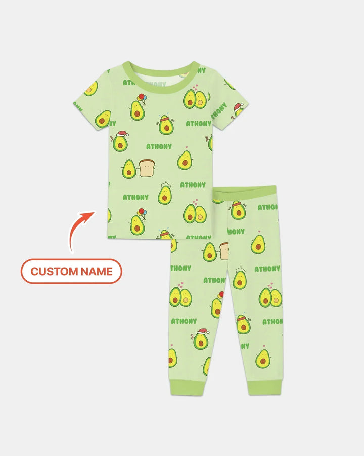 Custom Name Cute Avocado Bamboo Two Piece Short Sleeve Pajama Set