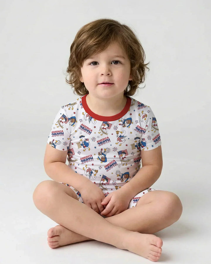 Patriotic Goose Celebrating 250 Years Bamboo Two Piece Short Sleeve Shorts Pajama Set