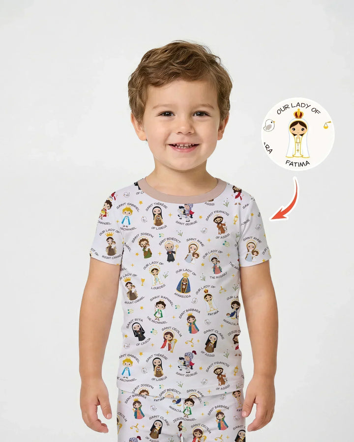 Pray For Us Family Matching Bamboo Two Piece Short Sleeve Shorts Pajama Set