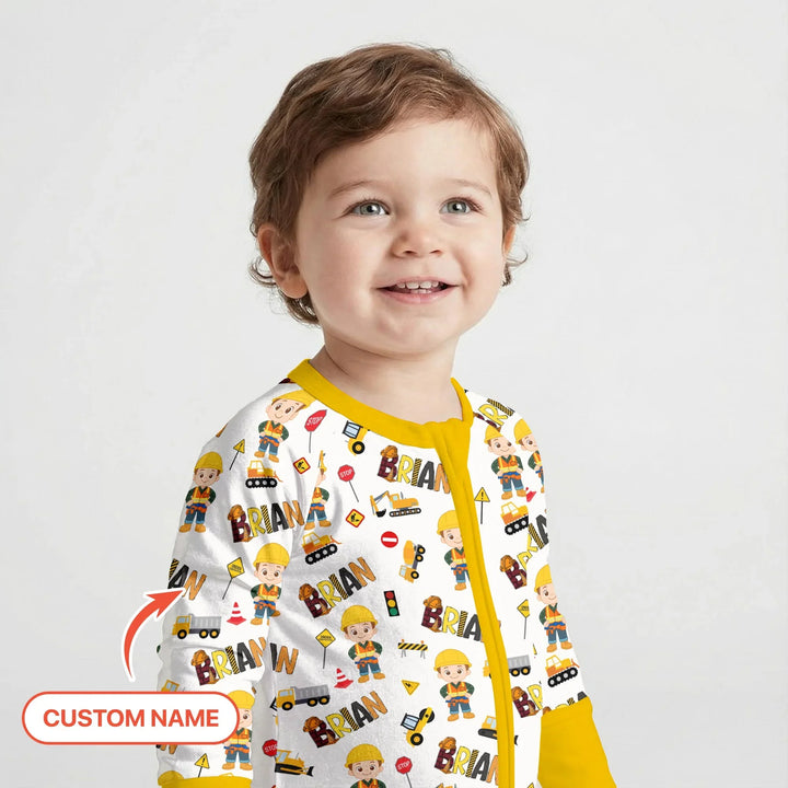Custom Name Doodle Little Builder Bamboo Convertible Zippy