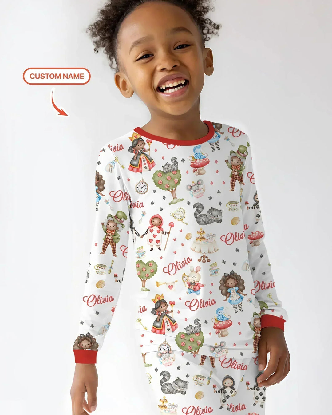 Whimsical Wonderland Tea Party Custom Name Bamboo Two Piece Long Sleeve Pajama Set