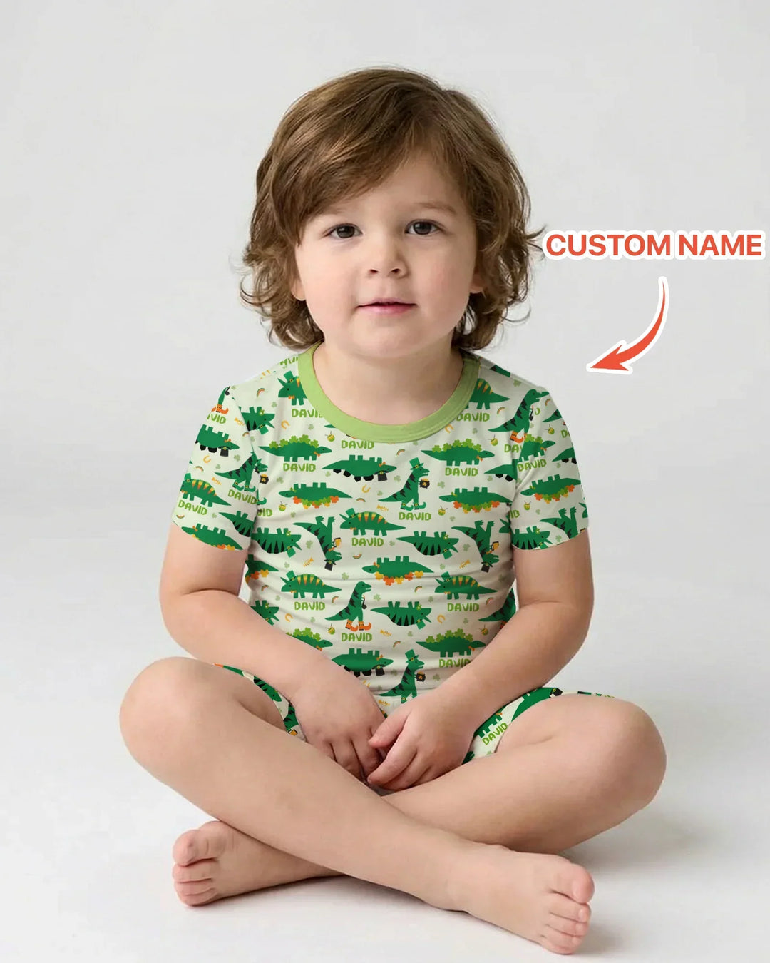 St. Patrick's Day Dinosaurs Custom Bamboo Two Piece Short Sleeve Shorts Pajama Set
