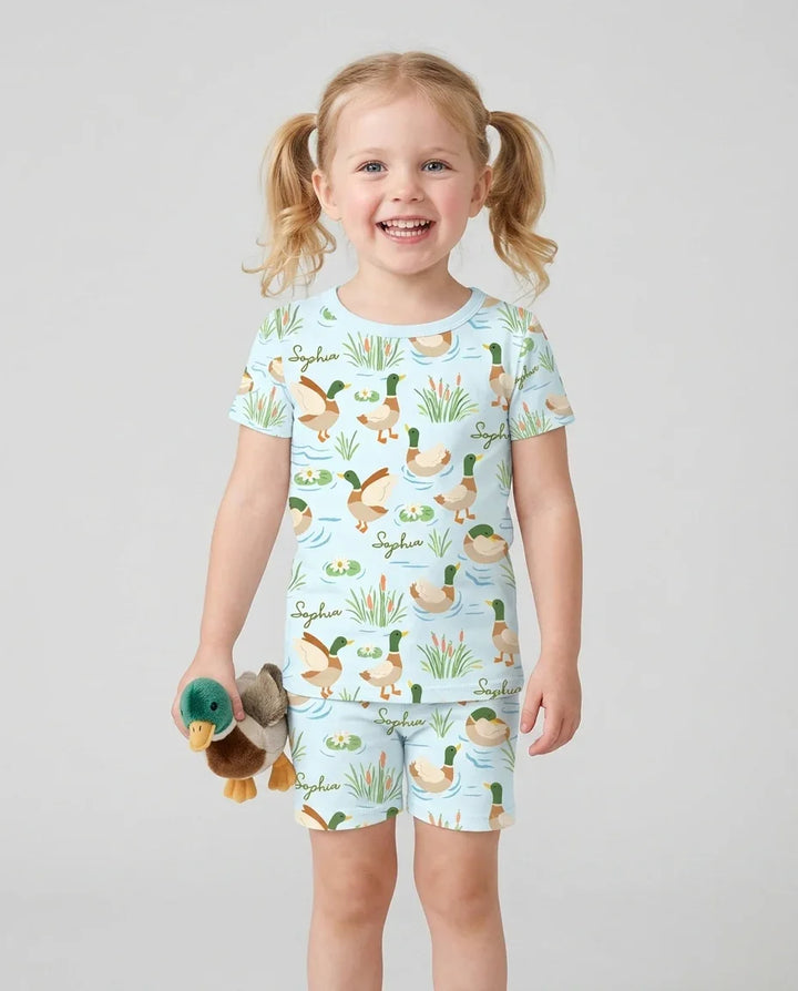 Personalized Mallard Duck Bamboo Two Piece Short Sleeve Shorts Pajama Set