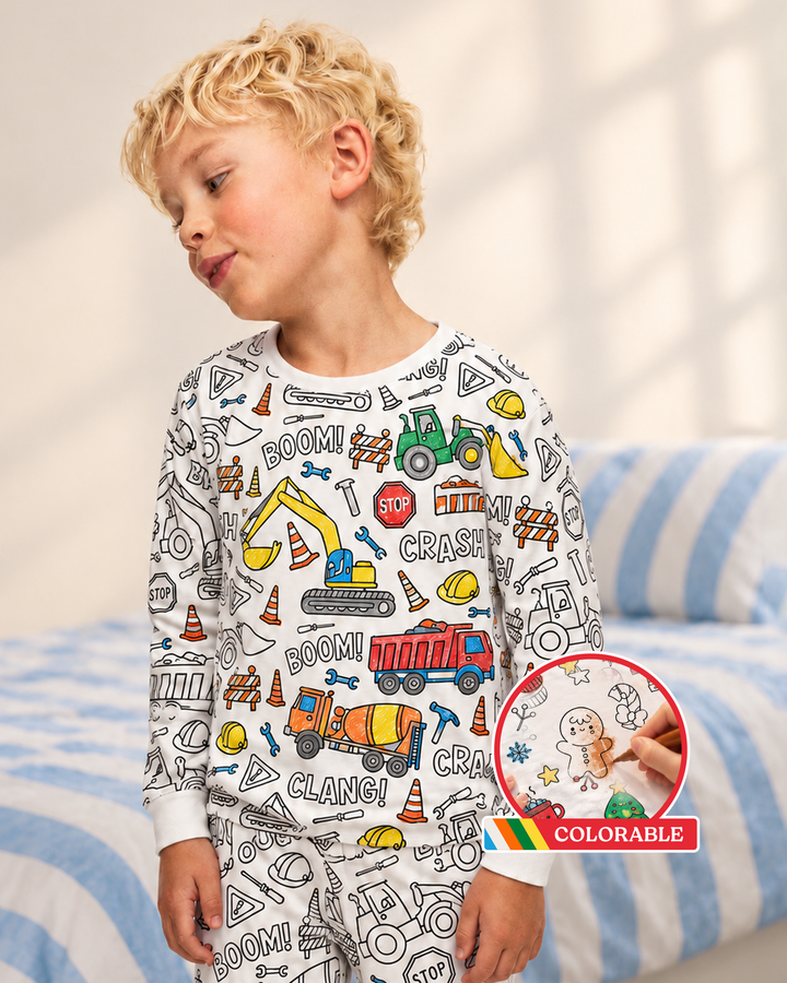 Construction Zone Colorable Bamboo Two Piece Pyjamas Set