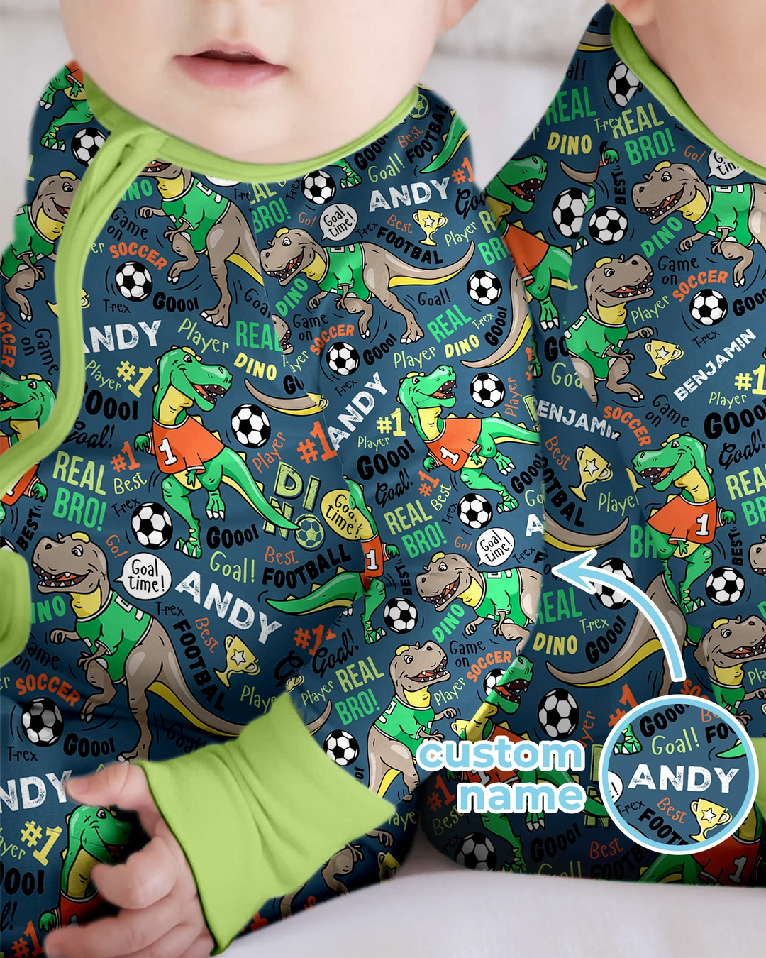 Custom Name Dino Soccer Bamboo Convertible Zippy