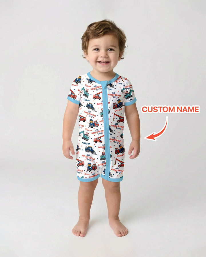 Custom Name All-American Boy Bamboo Shorty Zippy