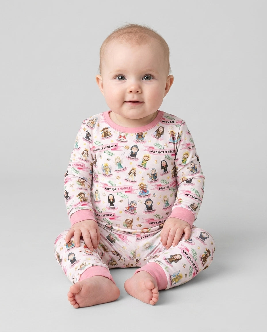 Holy Saints of Heaven Custom Name Bamboo Two Piece Long Sleeve Pajama Set