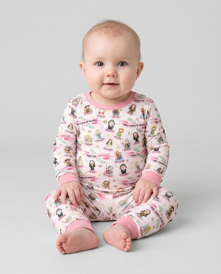 Holy Saints of Heaven Custom Name Bamboo Two Piece Long Sleeve Pajama Set