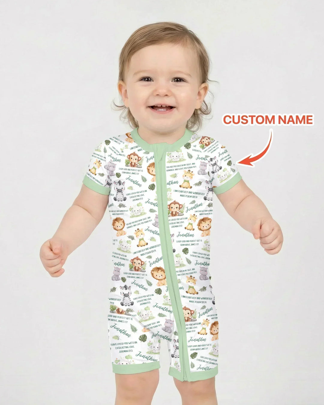 Custom Name Bible Verse Safari Animal Bamboo Shorty Zippy