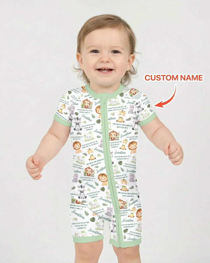 Custom Name Bible Verse Safari Animal Bamboo Shorty Zippy