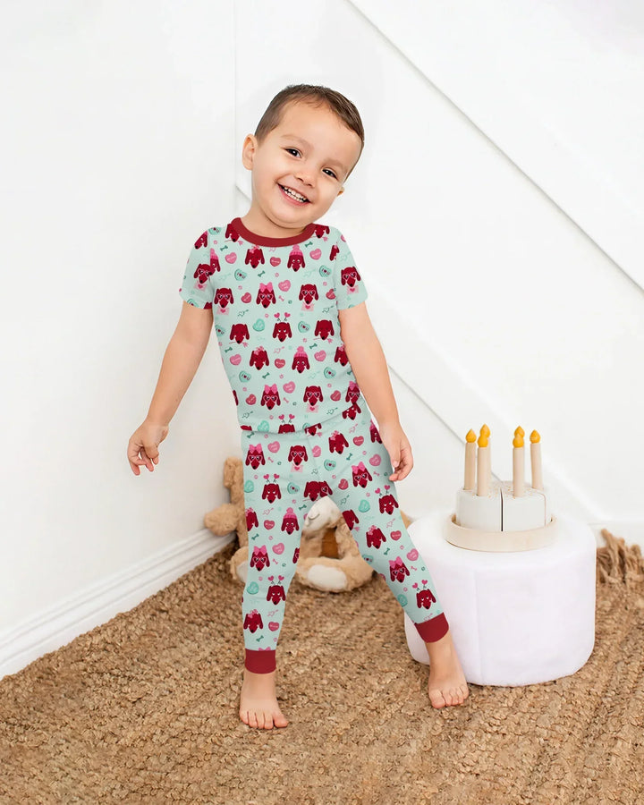 Dachshund Is My Valentine Bamboo Two Piece Short Sleeve Pajama Set