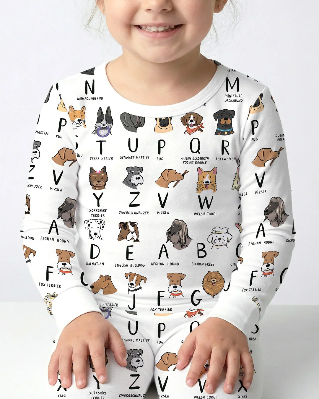 Funny Dogs Alphabet Bamboo Two Piece Long Sleeve Pajama Set