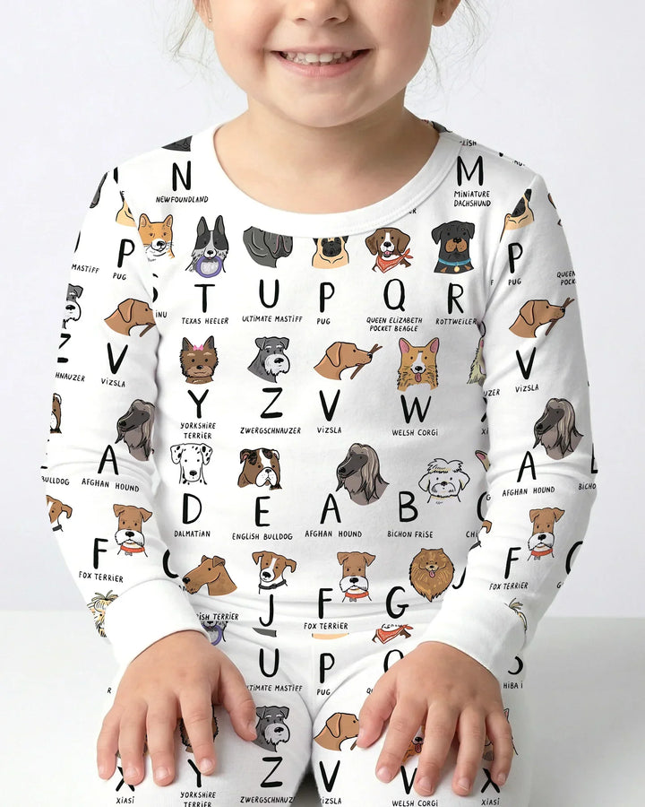 Funny Dogs Alphabet Bamboo Two Piece Long Sleeve Pajama Set