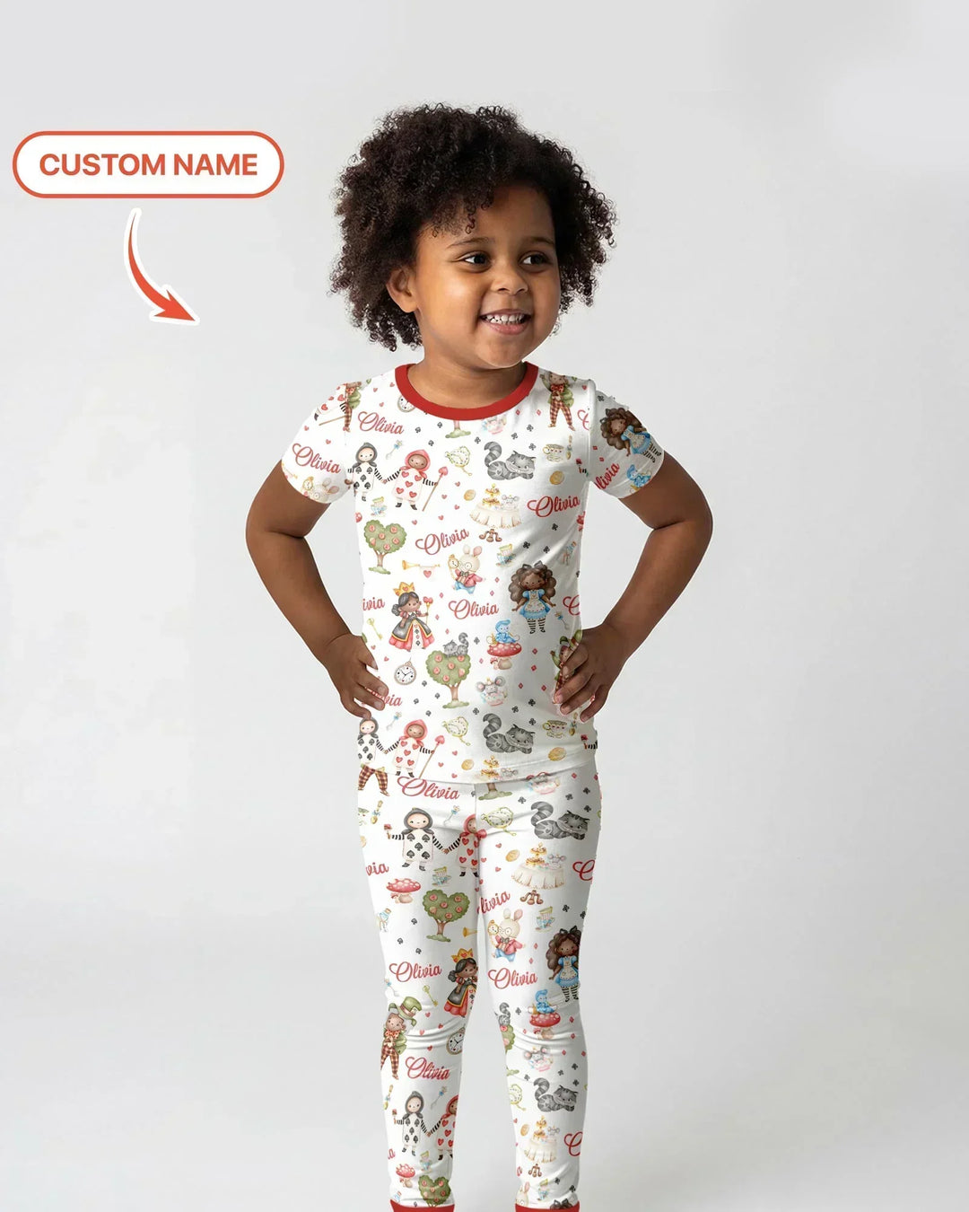 Whimsical Wonderland Tea Party Custom Name Bamboo Two Piece Short Sleeve Pajama Set