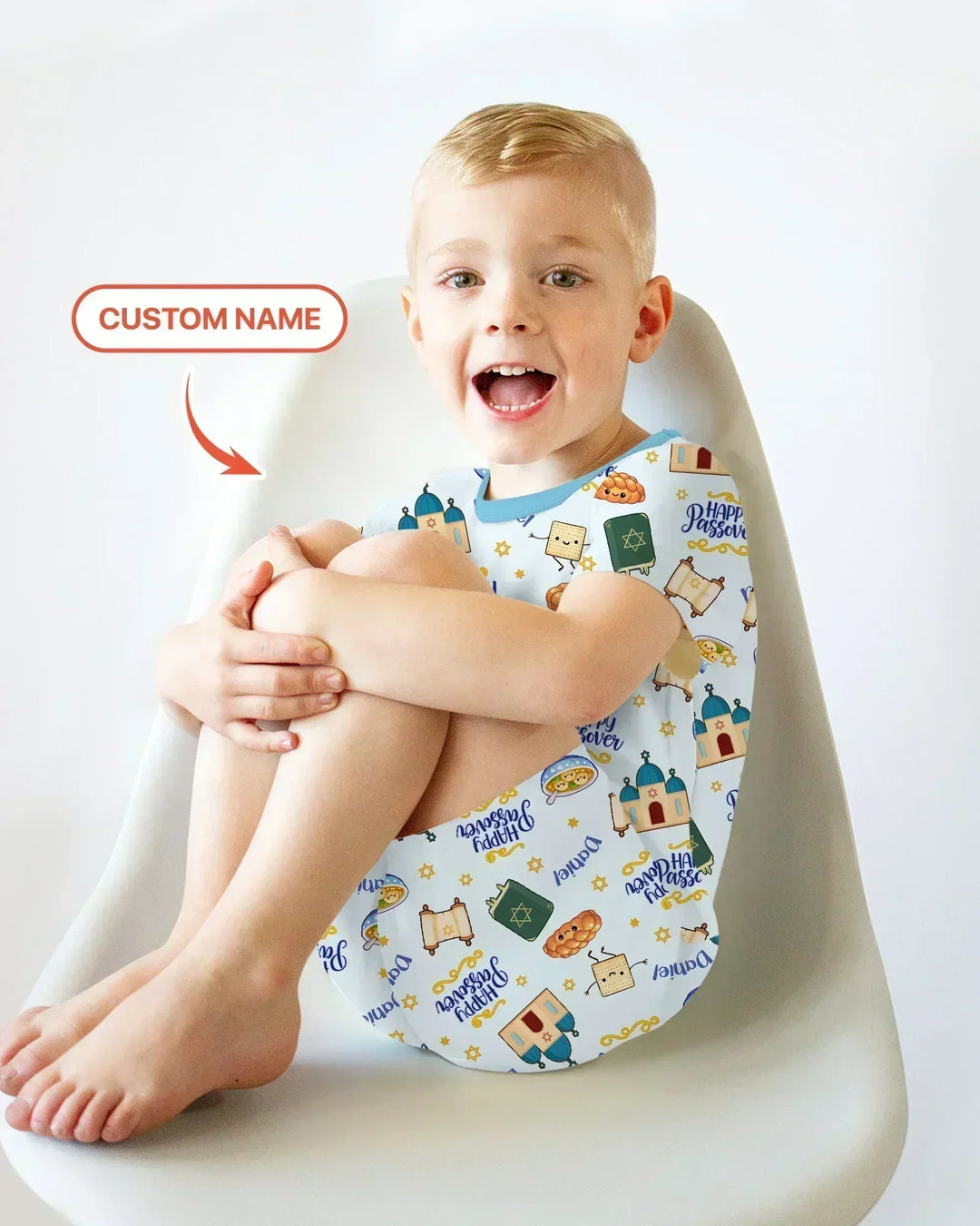 Custom name "Pesach Sameach" Bamboo Two Piece Short Sleeve Shorts Pajama Set