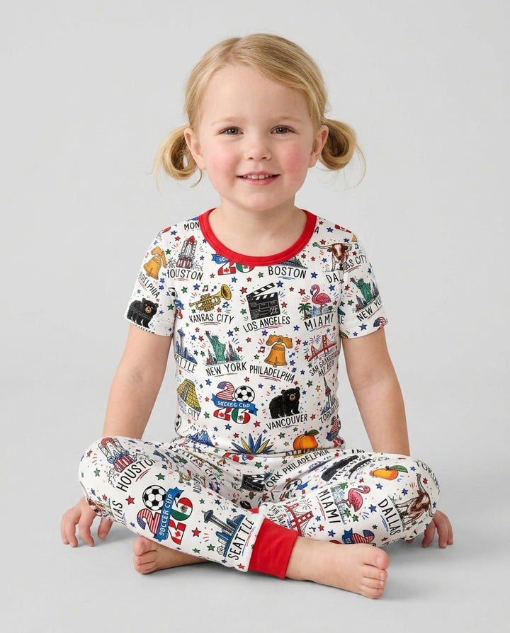 2026 Soccer Cup Host Citties Bamboo Two Piece Short Sleeve Pajama Set