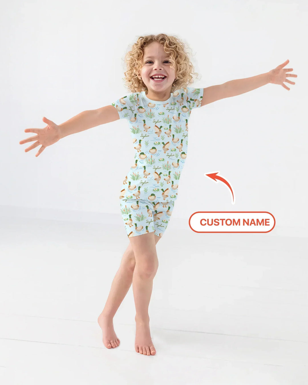 Personalized Mallard Duck Bamboo Two Piece Short Sleeve Shorts Pajama Set