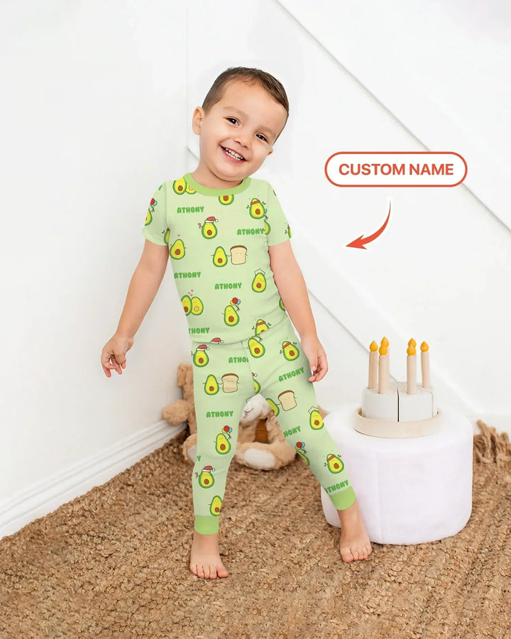 Custom Name Cute Avocado Bamboo Two Piece Short Sleeve Pajama Set