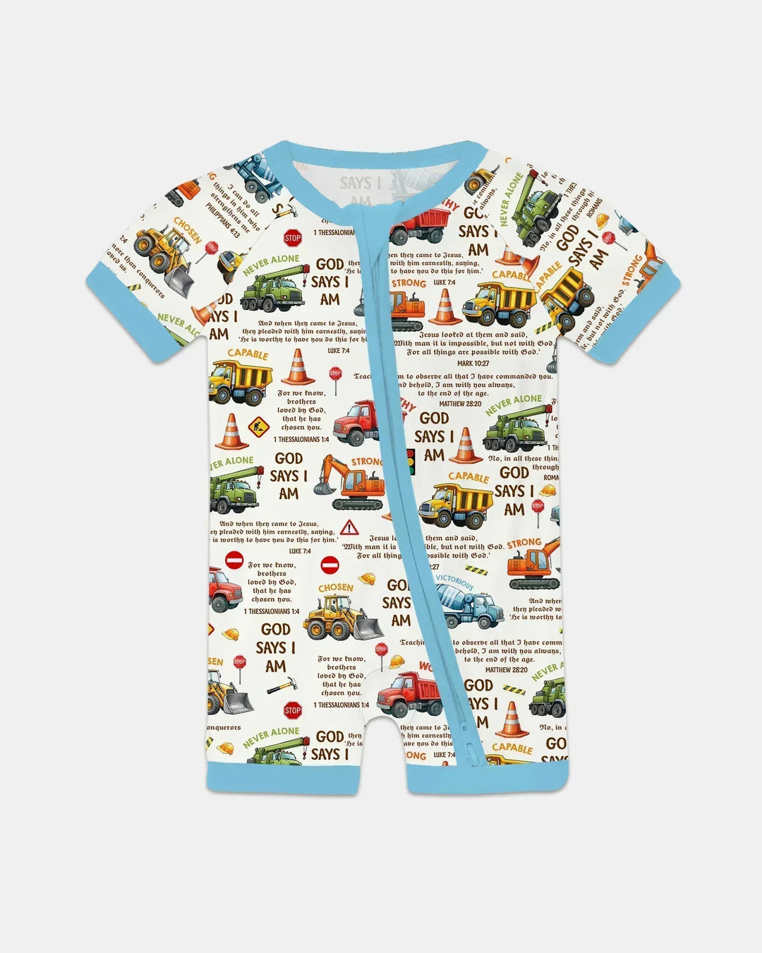 Bible Verse Construction Trucks Bamboo Shorty Zippy