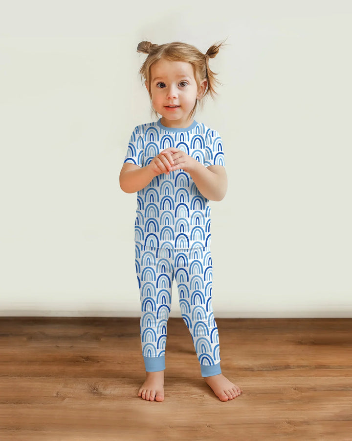 Sky Blue Rainbows Bamboo Two Piece Short Sleeve Pajama Set
