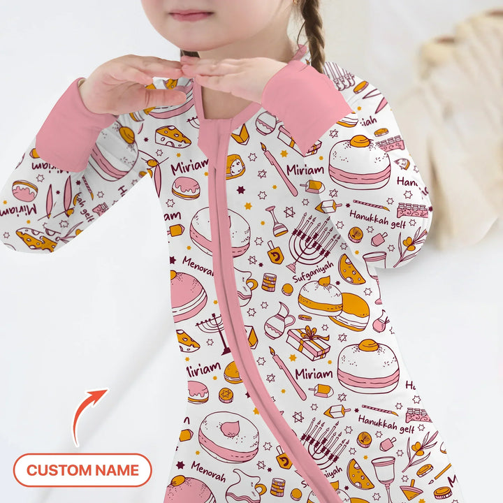 Happy Hanukkah Doodles Custom Name Family Matching Bamboo Convertible Zippy