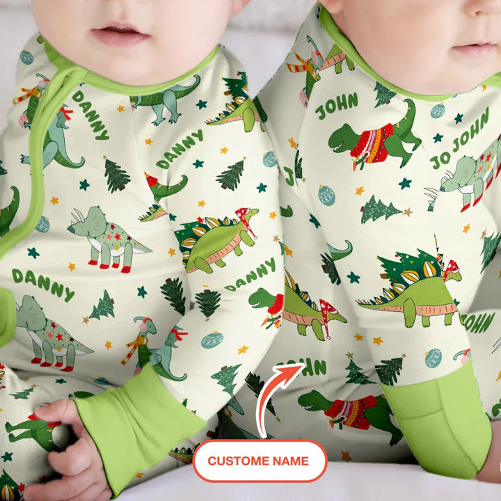Custom Name Dinosaurs Christmas Tree Bamboo Convertible Zippy