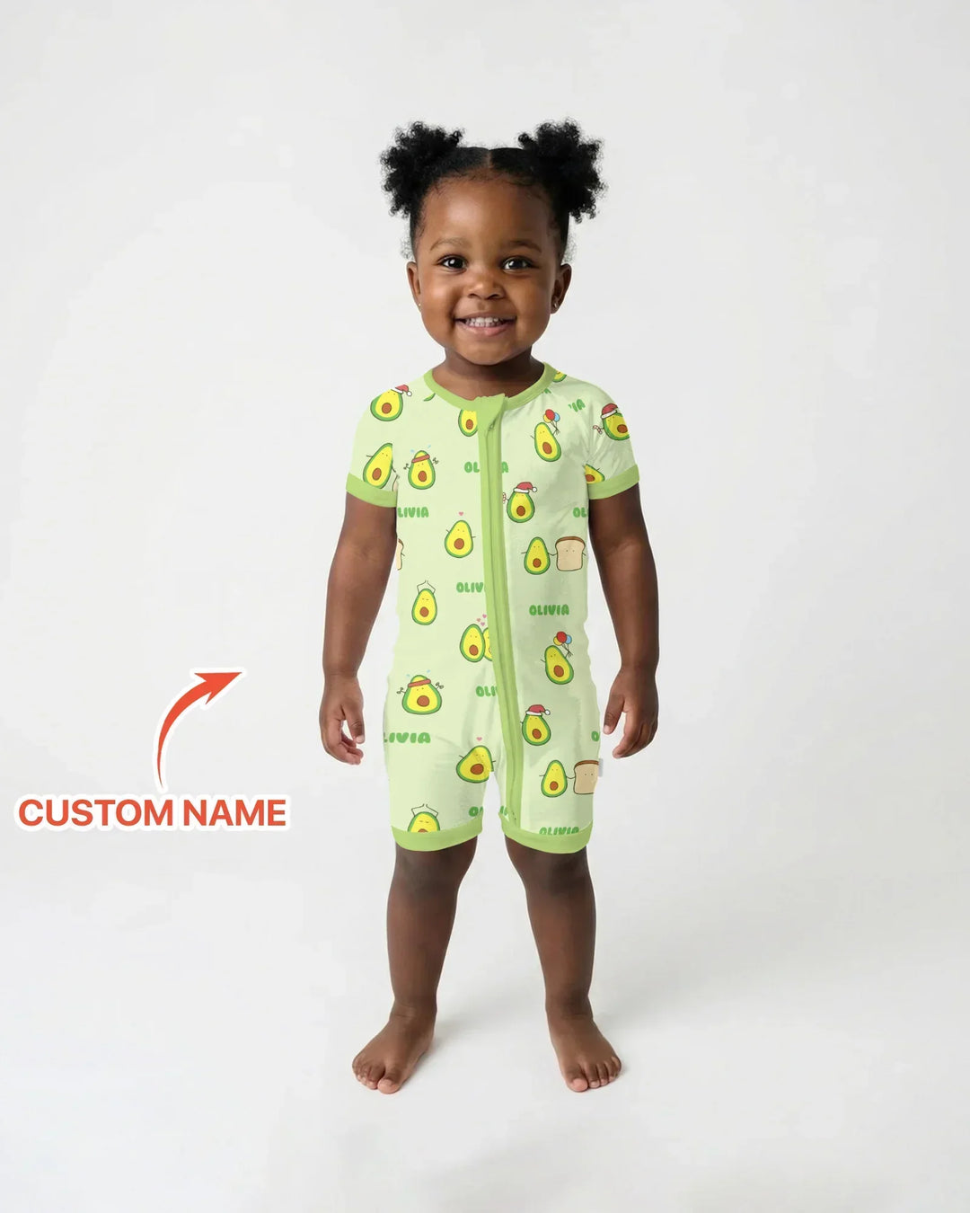 Custom Name Cute Avocado Bamboo Shorty Zippy