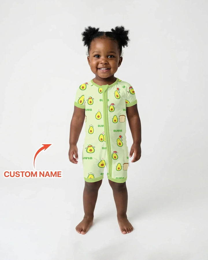Custom Name Cute Avocado Bamboo Shorty Zippy