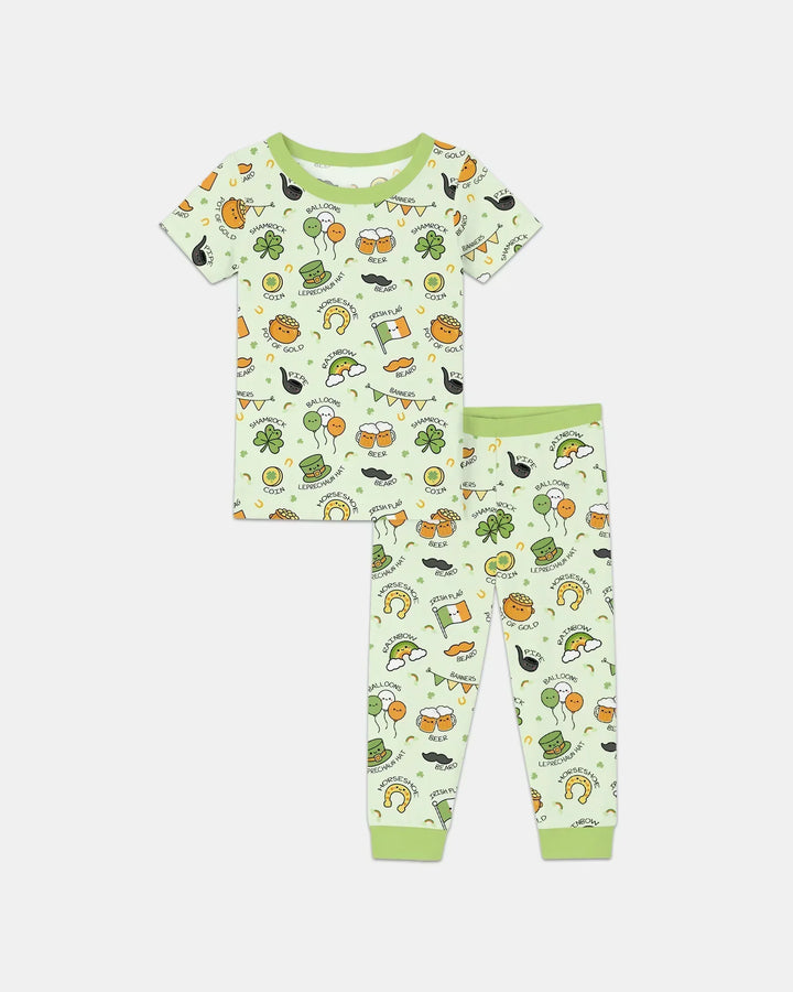 Kawaii St Patrick's Day Bamboo Two Piece Short Sleeve Pajama Set