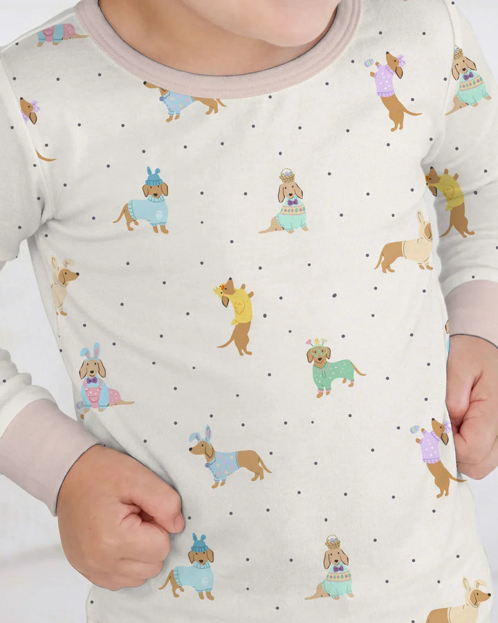 Easter Dachshund Bamboo Two Piece Long Sleeve Pajama Set