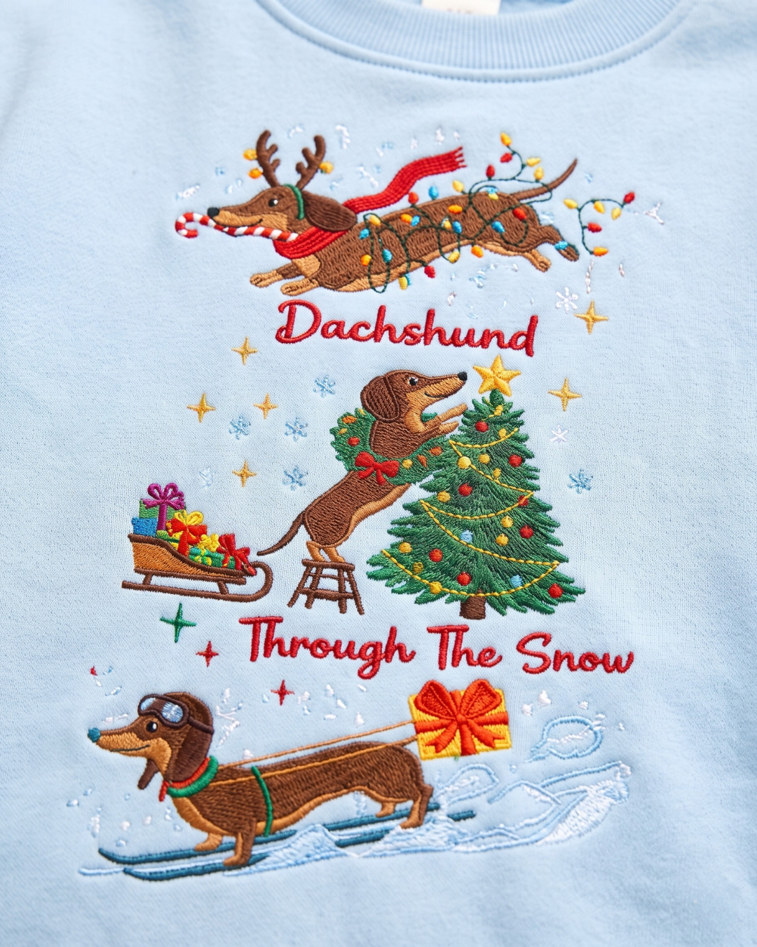 Dachshund Through The Snow Embroidered Bamboo Crewneck Sweatshirt