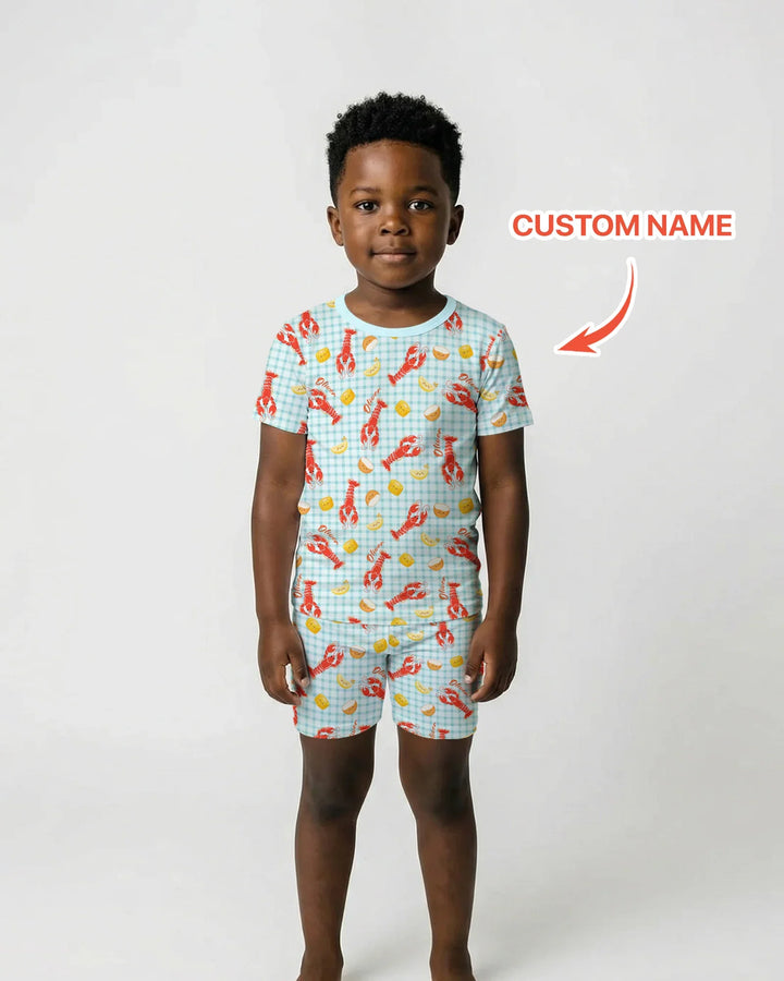 Custom Name Preppy Crawfish Season Bamboo Two Piece Short Sleeve Shorts Pajama Set