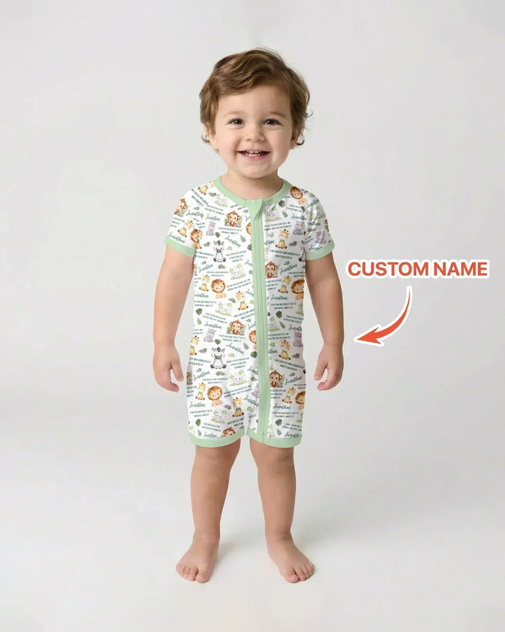 Custom Name Bible Verse Safari Animal Bamboo Shorty Zippy