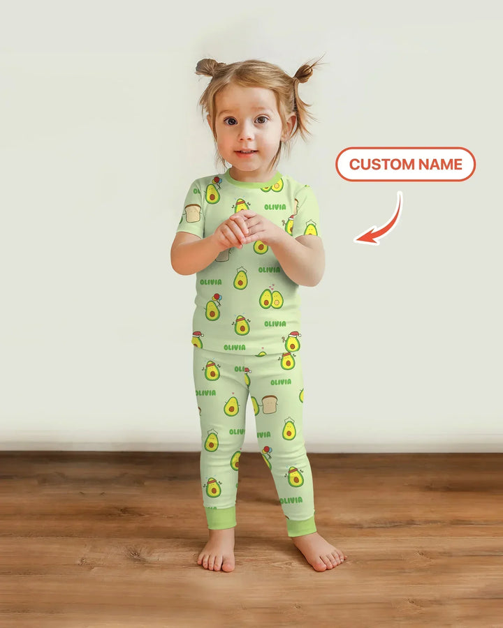 Custom Name Cute Avocado Bamboo Two Piece Short Sleeve Pajama Set