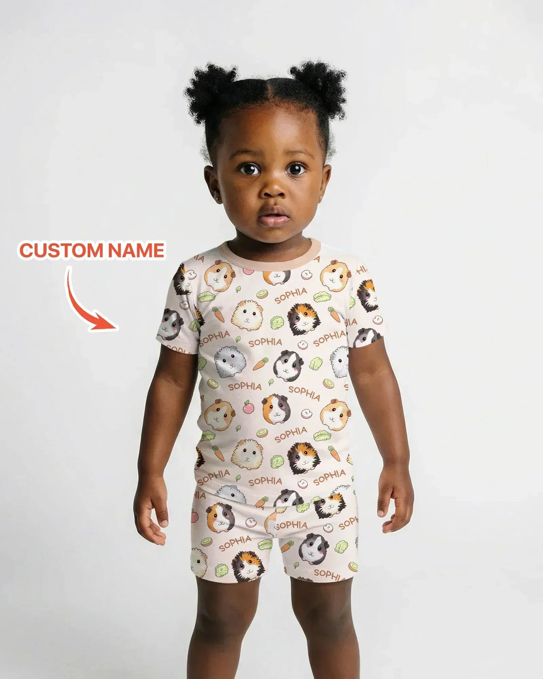 Custom Name Cute Guinea Pigs Bamboo Two Piece Short Sleeve Shorts Pajama Set