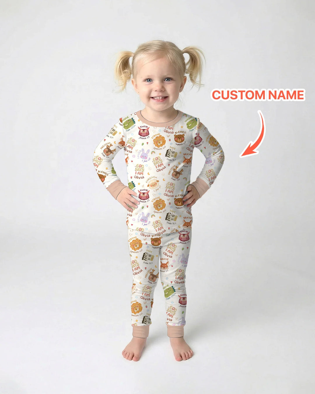 God Says I Am — Little Flock Custom Name Two Piece Long Sleeve Pajama Set