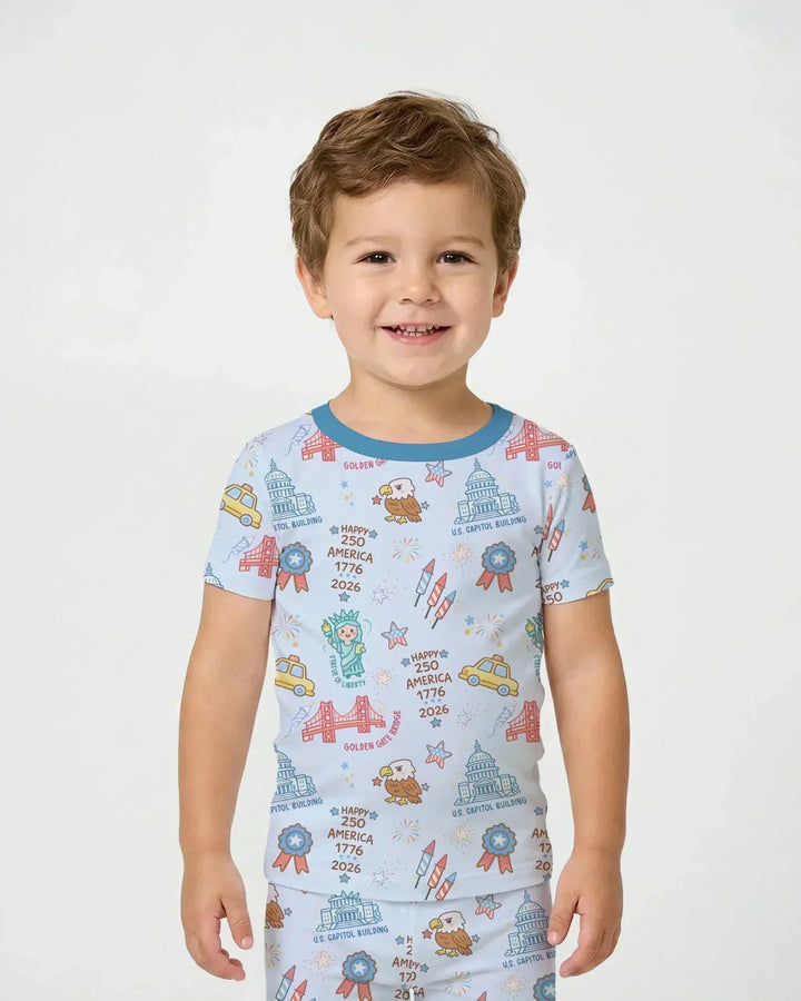 250 Years Of Freedom Bamboo Two Piece Short Sleeve Pajama Set