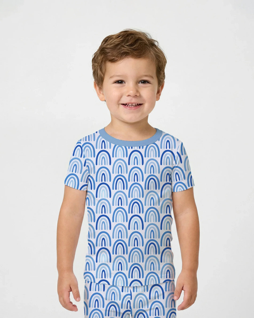 Sky Blue Rainbows Bamboo Two Piece Short Sleeve Pajama Set