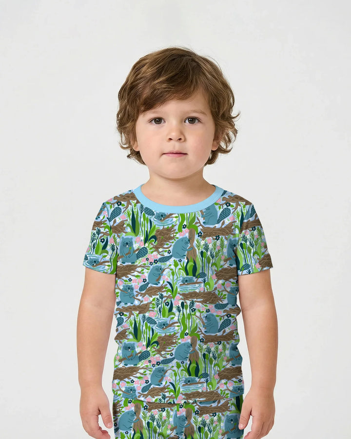 Little Dam Builders Bamboo Two Piece Short Sleeve Shorts Pajama Set